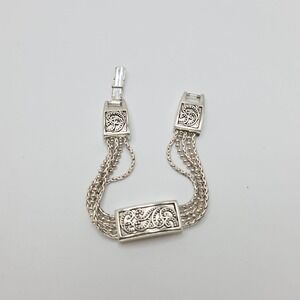 Vtg‎ NAPIER Station Bracelet Silver Tone 5-Strand Wheat Chain Metal Bead 6.75"